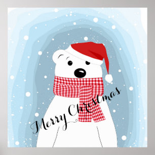 Poster Urso polar de chapéu de Papai Noel, personalizado