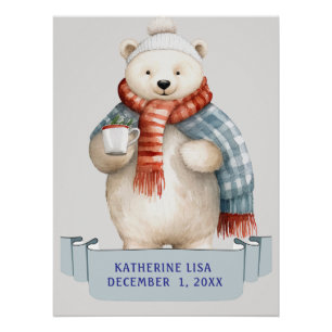 Póster URSO POLAR DE INVERNO COM NOME DE CRIANÇA Aniversá