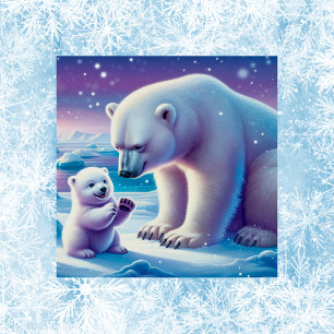 Póster Urso Polar de mamãe com Cubo  