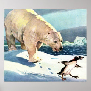 Poster Urso polar e pinguim da década de 1940