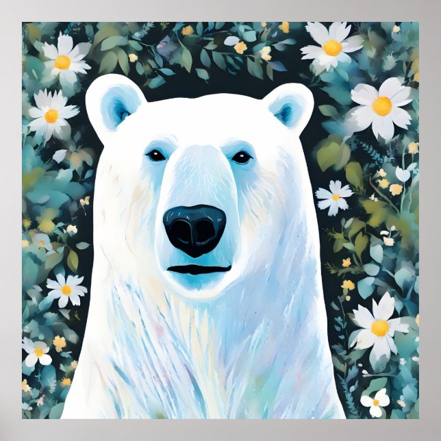Poster Urso Polar Floral (Frente)