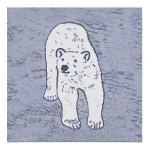 Póster Urso Polar no Gelo Pintura - Arte Original da Vida