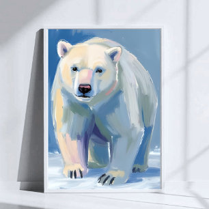 Poster Urso Polar Pintura de Animal de Inverno em Aquar