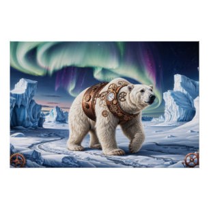 Póster Urso Polar Steampunk e Arte Aurora