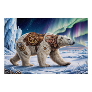 Póster Urso Polar Steampunk e Design Aurora