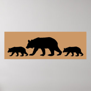 Poster Urso Preto e Cubos Silhueta