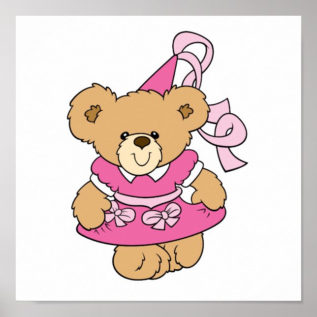 Póster Urso Princesa Rosa Bonito (Frente)