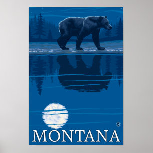 Poster Urso que anda em viagens vintage do luar
