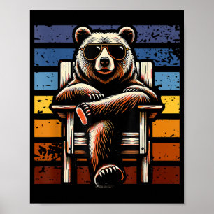 Poster Urso Retro Legal de Óculos de Sol 70s 80s 90s Novi