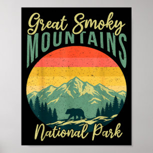Poster Urso retrô parque nacional da grande montanha fume