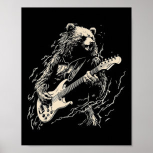 Poster Urso Retrorista Jogando Urso-De-Violão Guitarista