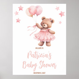 Poster Urso Rosa no Chá de fraldas do Balão de Ar Quente
