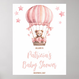 Poster Urso Rosa no Chá de fraldas do Balão de Ar Quente