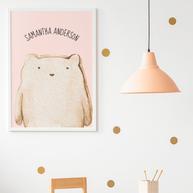 Poster Urso Rosa Rosa Pastel de Bela Moderna com Nome (Criador carregado)