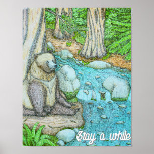 Poster Urso sentado ao lado de um riacho