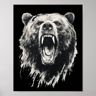 Poster Urso Vintage Urso Pardo Bravo Caminhada Acampament