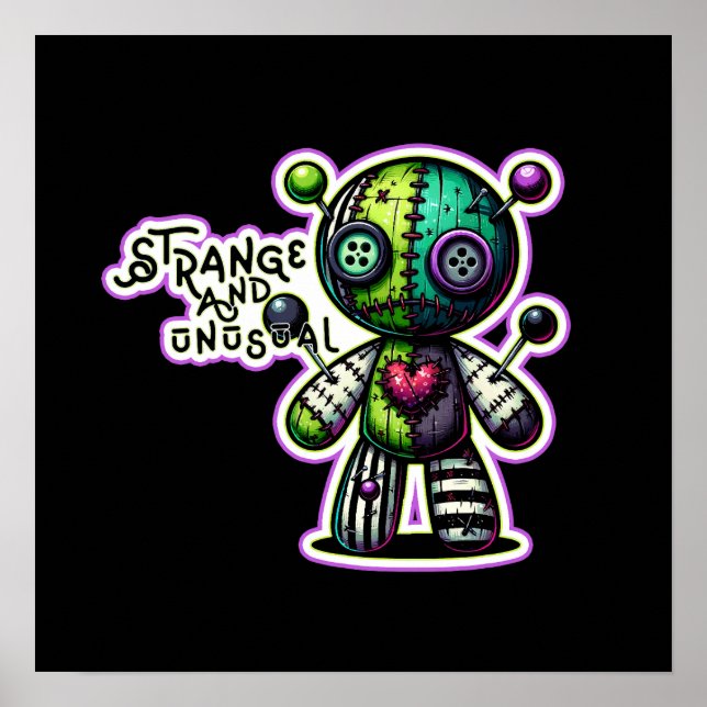 Poster Urso Voodoo Coração Verde Roxo Estranho e Incomum (Frente)