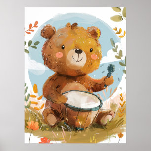 Poster Urso Whimsical Reproduzindo Arte De Parede De Tamb