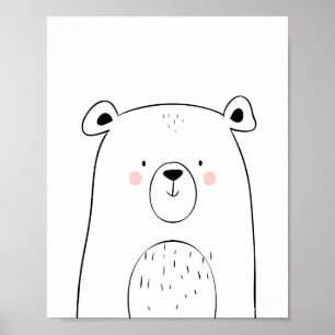 Póster Urso Woodland Animal Nursery Wall art Monocromo