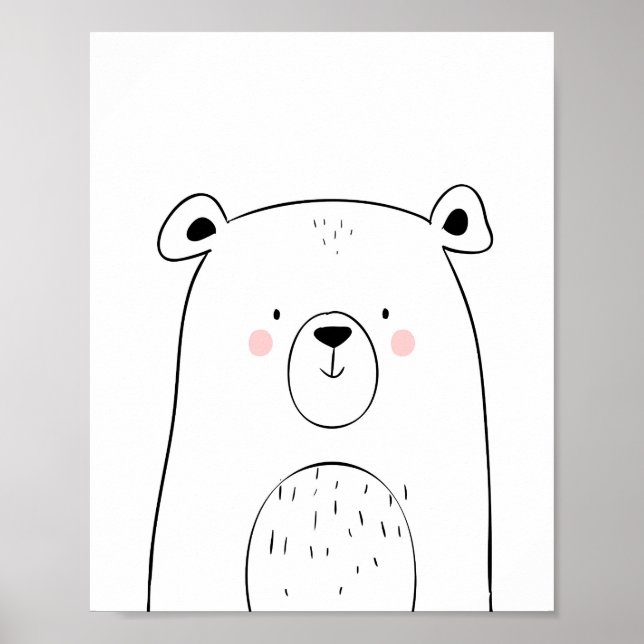 Póster Urso Woodland Animal Nursery Wall art Monocromo (Frente)