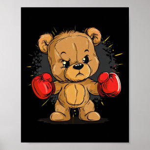 Poster Urso Zangado Com Luvas Para Meninos E Meninas