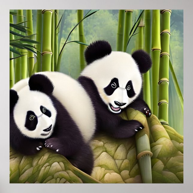 Poster Ursos De Panda Bonitos Na Floresta De Bambu (Frente)