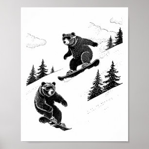 Poster Ursos de Snowboard, Esportes de Inverno Divertidos