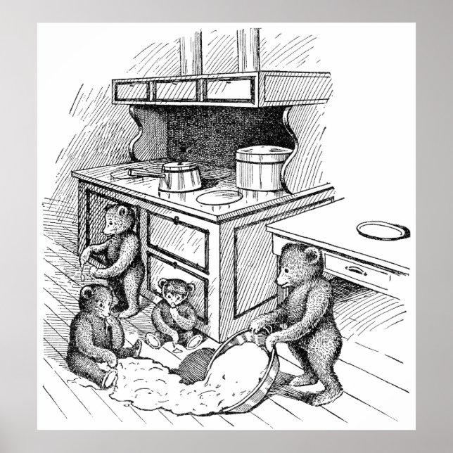 Poster Ursos de Teddy Fazem uma Bagunça na Cozinha (Frente)