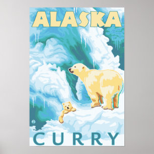 Póster Ursos polares & Cub - caril, Alaska