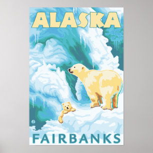 Póster Ursos polares & Cub - Fairbanks, Alaska