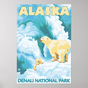 Póster Ursos polares & Cub - parque nacional de Denali,