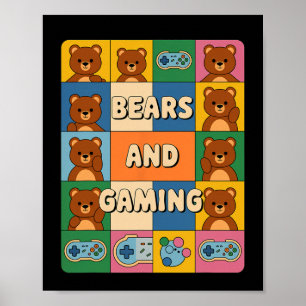 Poster Ursos Retro e Jogos Fofos Amante de Ursos Video Ga