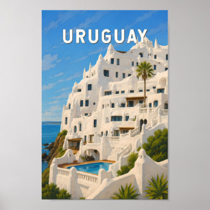 Poster Uruguai Casapueblo Ilustração Arte de Viagem Vinta