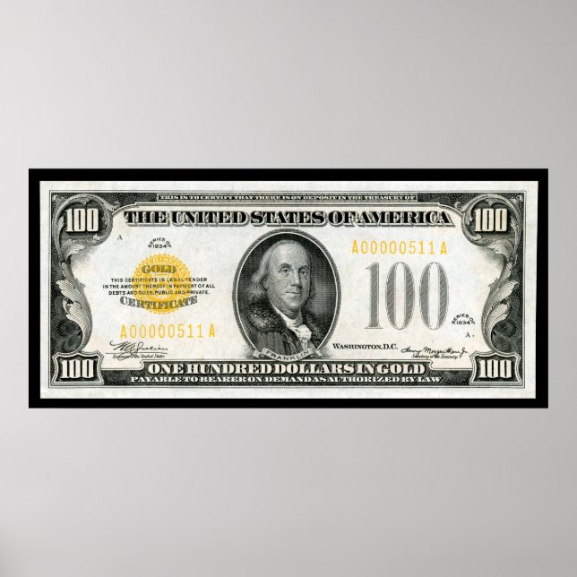 POSTER US$ 100 BILL SÉRIE 1934 (Frente)