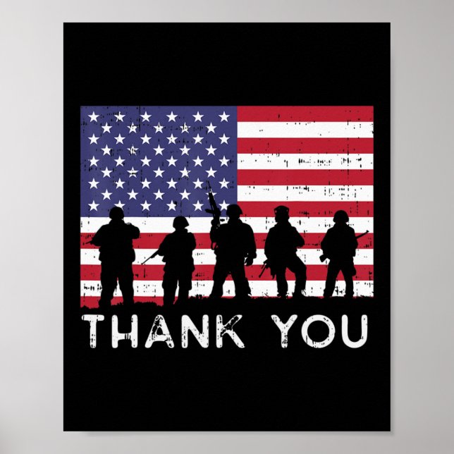Poster US American Flag Soldiers Obrigado Dia Memorial P (Frente)