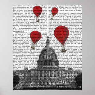 Poster US Capitólio Building and Red Hot Air Balloons