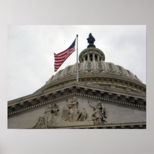 Poster US Capitólio Building with American Flag - East