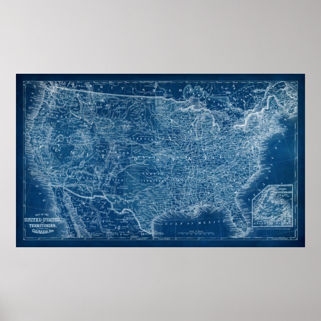 Poster US Map Blueprint (Frente)