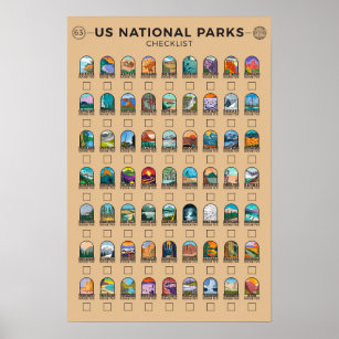 Poster US National Parks of America Checklist Vintage