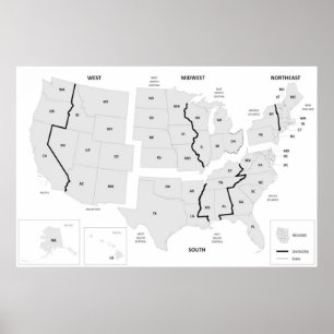 Poster US Regions Map United States