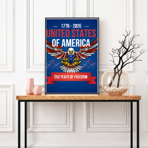 Poster Usa 250 anos Aniversário de 4 de julho patriótico