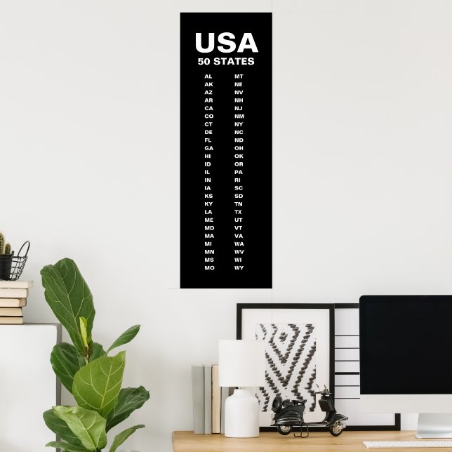 Poster USA 50 States Vertical Minimalist  (Escritório em casa)