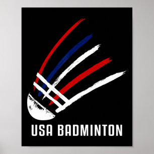 Poster Usa Badminton Shuttle Red White Blue