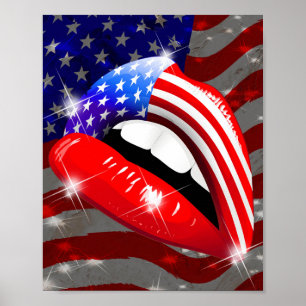 Poster USA Flag Lipstick sobre Lábios de Sensual