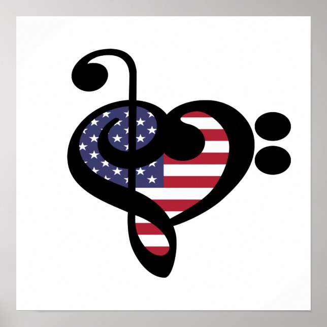 Poster USA Flag Music Heart - Musico do Orgulho Americano (Frente)