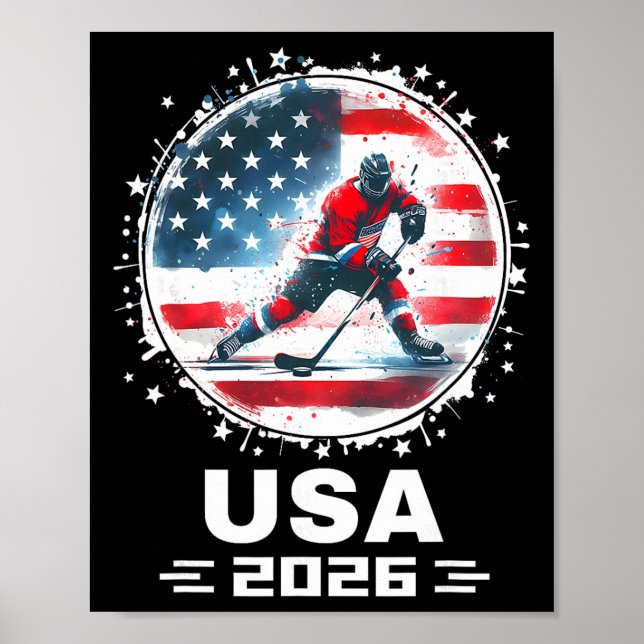 Poster Usa Team 2026 United States American Flag Hockey U (Frente)