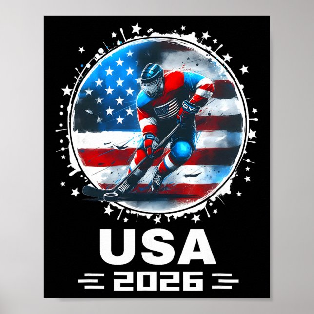 Poster Usa Team 2026 United States American Flag Hockey U (Frente)