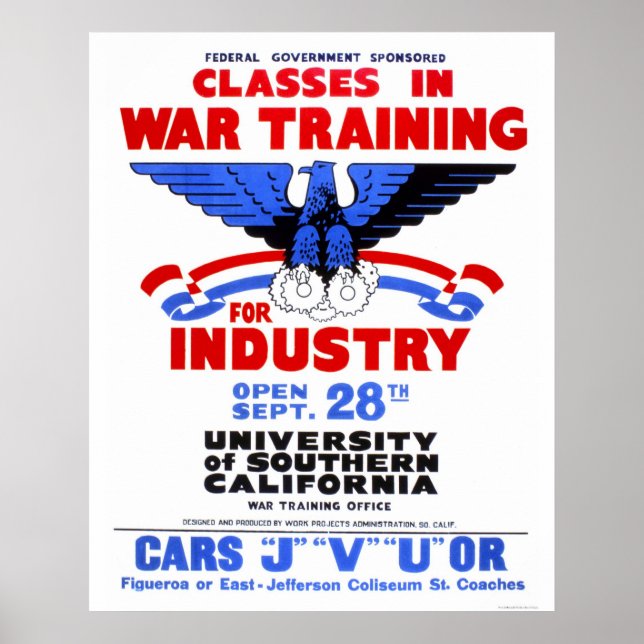 Poster USC War Training Classes 1943 WPA (Frente)