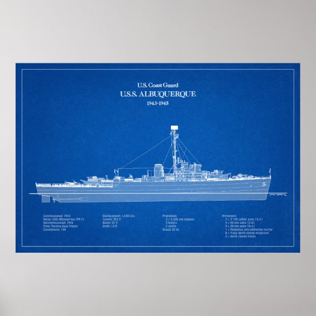 Poster USCG USS Albuquerque PF- 7 - ABD (Frente)