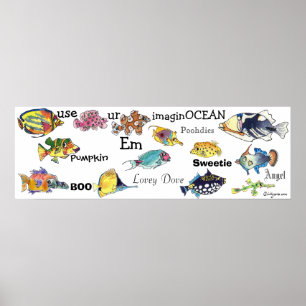 Póster Use o MED da bandeira dos peixes dos desenhos